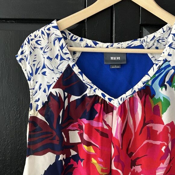 Maeve Anthropologie Mixed Bouquet Floral Sleeveless Silk Top Size 4 Blouse - Picture 2 of 10